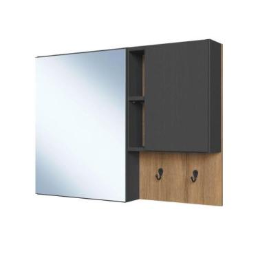 Imagem de Armario Para Banheiro Com Espelho 02 Portas 80cm Mel Grafite Proddy Me