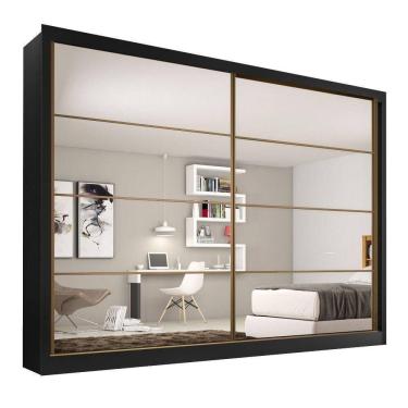 Imagem de Guarda Roupa Sevilha 2 Portas Espelhadas 100% Mdf Mademarcs Preto-branco Acetinado