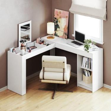 Imagem de Escrivaninha Mesa Escritório Penteadeira em L Organizadora de Canto - 