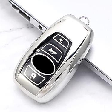 Imagem de WSWJDW Soft TPU Car Key Case Cover Keychain Ring Key Bag, Fit For Subaru XV BRZ Forester 2019 Legacy Outback,silver