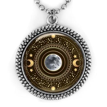 Imagem de Colar de lua esotérica - pingente do sistema solar celestial, astronomia antiga, joias feitas à mão, prata ou preto - 637-RN, Large, Metal, Sem Pedra Preciosa