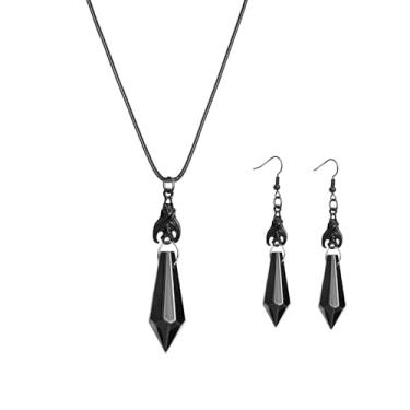 Imagem de Conjunto de colar de brincos de morcego gótico feminino punk preto escuro morcego de cristal vermelho colar animal fantasias conjuntos de joias, 6.5*1.1cm, Zinco, Sem Pedra Preciosa