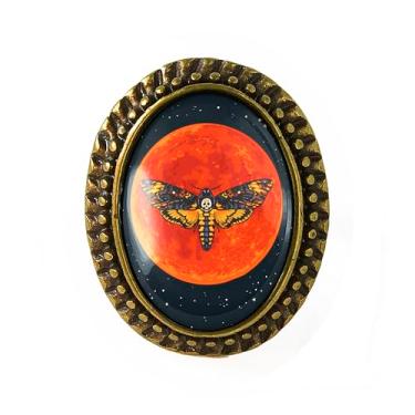 Imagem de Anel de mariposa Deathhead - arte celestial, pulseira ajustável de prata ou bronze antigo, bijuteria oval artesanal - 155, Adjustable, Metal, Sem pedra preciosa