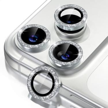 Imagem de Misea Compatível com protetor de lente de câmera de telefone 17 Pro/telefone 17 Pro Max, protetor de tela de vidro temperado 9H, acessórios de decoração de anel individual de metal, glitter prateado