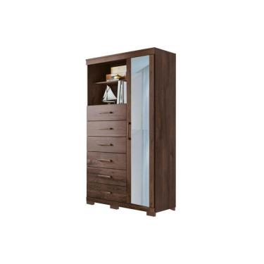 Imagem de Cômoda de Quarto Marabá 1.6 c/ 1 Porta 2 Nichos e 6 Gavetas c/ Espelho e Pés Ébano - Santos Andirá