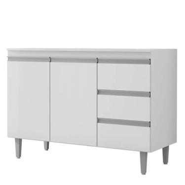 Imagem de Balcão Gabinete Cozinha Andreia 100cm 2 Porta S-t Ajl Móveis Branco