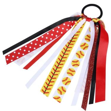 Imagem de Cinta de cabelo para meninas, softball, pônei, com glitter, suporte de rabo de cavalo de beisebol, elásticos para amarrar o cabelo com faixa elástica para festa de dia de jogo, acessórios de decoração
