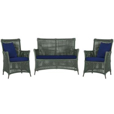 Imagem de Jogo Sofá E 2 Poltronas Igapó Alumínio Marrom E10 Trama Verde