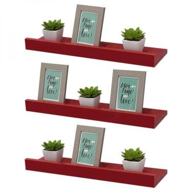Imagem de Kit 3 Prateleiras Porta Quadros 90 X 15cm Vermelha Suporte