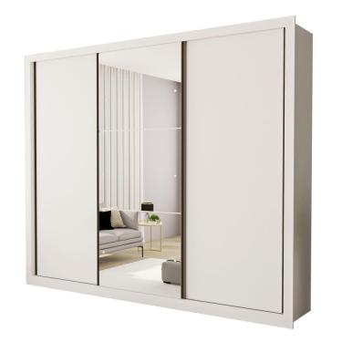 Imagem de Guarda Roupa 3 Portas De Correr Com Espelho Central 6 Gavetas Nápoli Minastex Branco