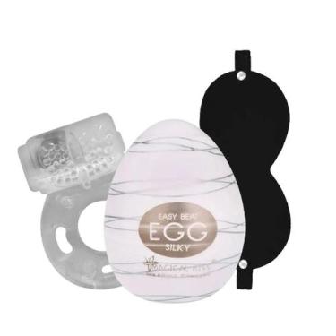 Imagem de Kit Sex Shop com Anel Vibratório, Venda em Couro e Egg Texturizado Mas