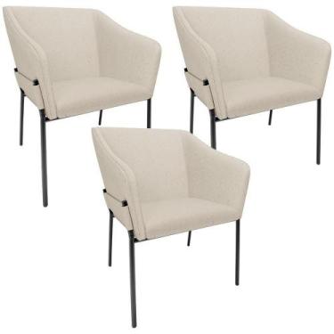 Imagem de Kit 3 Cadeiras Para Sala De Jantar Estar Living Olívia L02 Linho Bege 