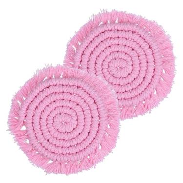 Imagem de Classicseali 2 peças de porta-copos de carro, porta-copos de malha de algodão de 9,54 cm, porta-copos de copos de carros rosa estilo boêmio, tecelagem de renda, adequado para a maioria dos modelos