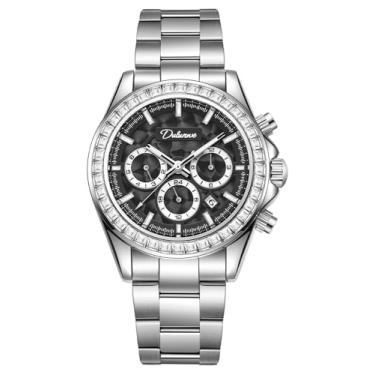 Imagem de Relógio de pulso masculino Dulunwe, corda automática mecânica, design multifuncional com bisel de cristal de 40 mm, pulseira de aço inoxidável com exibição de dia, mês e 24 horas, resistente à água