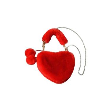Imagem de Verdusa Bolsa tiracolo feminina Fuzzy Furry Heart Y2K com alça superior, Vermelho, one_size, Macio