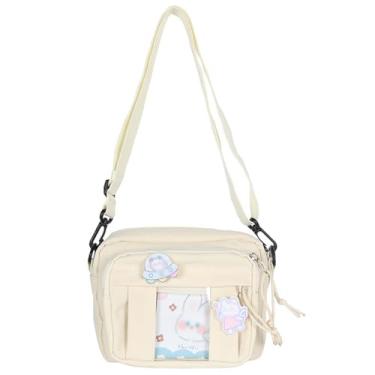 Imagem de Kawaii Bolsa de ombro pequena itabag moderna casual linda lona para mulheres, Branco, Small
