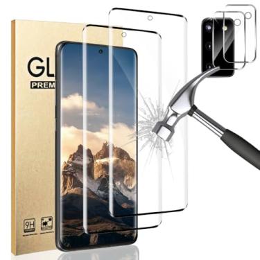 Imagem de [Pacote com 2 + 2] Protetor de tela e lente da câmera Galaxy S20, desbloqueio de impressões digitais, vidro temperado de dureza 9H, antiarranhões, película de vidro de cobertura total transparente