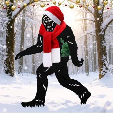 Imagem de Gemscream 3 peças de 2,3 m Sasquatch Metal Papai Noel cachecol chapéu mini conjunto de árvore de Natal para jardim gramado ao ar livre decoração de Natal para Sasquatches de 2,3 m vestido de fantasia