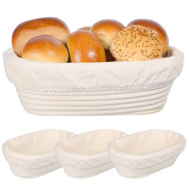 Imagem de Conjunto de 4 cestas ovais à prova de pão de vime com capas de pano removíveis, perfeitas para fermento e assar, 24 x 14 x 7 cm e fácil de limpar