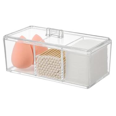 Imagem de Organizador em Acrílico com 3 Divisórias, Tampa Protetora, Transparente, para Cosméticos e Acessórios, 23 x 7 x 8 cm