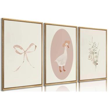 Imagem de 3 peças de arte de parede de berçário de meninas vintage decoração de parede de ganso imagens de pôster rosa impressões de pintura de quarto de crianças para quarto de meninas quarto sala de estar