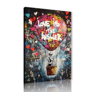 Imagem de Yeesjoee Banksy Wall Art Pop Colorful Street Painting Poster Boys and Girl in a Hot Air Balloon Picture Graffiti Artwork for Bedroom Bathroom, 61 x 91 cm