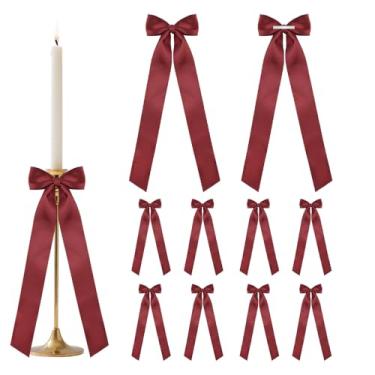 Imagem de Laços vermelhos para castiçal taça de vinho grande laço de fita vermelha com laços torcidos para embrulho de presente laço de Natal para mesa fita de cetim autoadesiva para suporte de vela champanhe