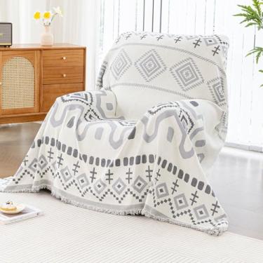 Imagem de JPGGD Capa de sofá boho, capa de sofá de chenille lavável para cães, capas de sofá boho para sofá animais de estimação, capas de sofá boêmias para poltrona reclinável (cinza, 150 x 180 cm)