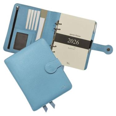 Imagem de Agenda Planner Couro 2026 126-R Personalizada Raffai Couros, Azul Turq