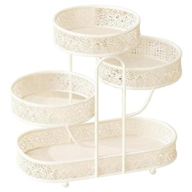 Imagem de MotiveTech Cesta de frutas e petiscos de ferro com várias camadas, 40x20x40cm, bordas lisas, para mesa de centro, prateleira para armazenamento de vegetais, Branco