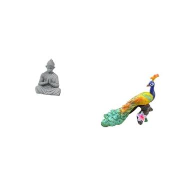 Imagem de Fenteer Estátua de Macaco Buda, Estatueta, Escultura de Sol Wukong, Miniatura Colecionável, Estatueta de Pavão, Ornamento Decorativo de Jardim, Artesanato Par