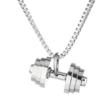 Imagem de Novalune Colar de levantamento de peso para homens, pingente de haltere - joia de academia de aço inoxidável, presente de ginástica para ele, rato de academia, musculação, acessórios para levantamento