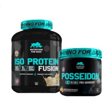 Imagem de Kit Iso Protein Fusion Baunilha + Pré Treino Posseidon Nutrition For Bigs (Laranja com Morango)