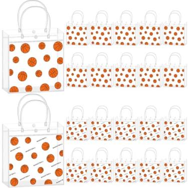 Imagem de Kosiz 24 peças de sacolas de presente de PVC transparente de basquete com alças tema de basquete lembrancinha de festa lanche doce sacola a granel para presentes de equipe, suprimentos de decorações