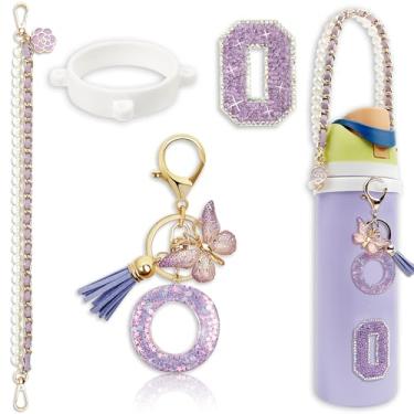 Imagem de Acessórios de letras para garrafas de água Owala – 680 g 947 g 1,134 g, com pingente de inicial bonito e alça de alça, compatível com Free Sip, copo de café, Owala Kids, Sway, Stanley Cup Accessories