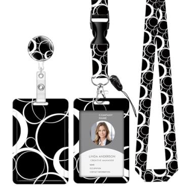 Imagem de Cordão retrátil para crachá de identificação com clipe e chaveiro, ajustável, bonito carretel durável, perfeito para mulheres enfermeiras, professoras, trabalhadoras de escritório (abstrato circular