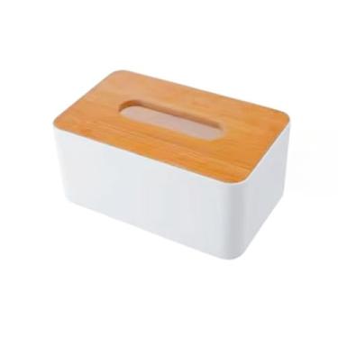 Imagem de Porta Lenço com Tampa Efeito de Bambu Guardanapo Caixa Moderno Retangular Casa Decoração (2 UND GRANDE BRANCO)