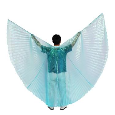 Imagem de Asas de dança do ventre profissionais femininas, asas de ângulo de 360 graus com bastões, design de no pescoço, asa de fada ideal para dançarinos adultos e fantasia de dança cristã (azul lago)