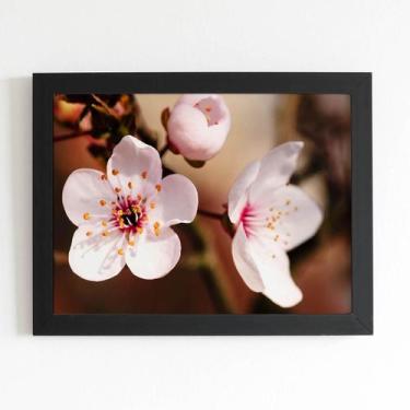 Imagem de Quadro Cerejeira Okinawa Flores Foto Moldura Preta 60X40Cm - Plimshop