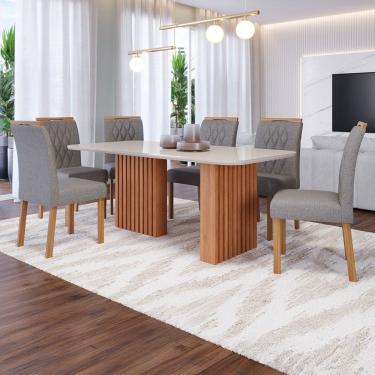 Imagem de Mesa de Jantar 6 Lugares Ester Juliana com Vidro Ripado Cinamomo/Off White/Grafite - Cimol