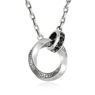 Imagem de BRAYEG Colar masculino Möbius Strip, anel duplo com pingente de ônix preto para homens, colares masculinos de círculo entrelaçado de prata, presente de joia para ele, namorado, marido (56 + 5 cm