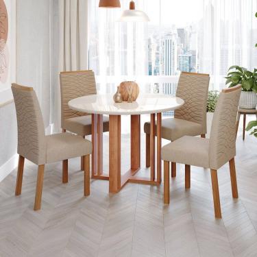 Imagem de Mesa de Jantar 4 Lugares Flora Clarice com Vidro Cinamomo/Off White/Bege - Cimol