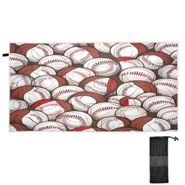 Imagem de ATTX Toalha de praia com padrão de bolas de beisebol, 79 x 189 cm - Cobertor de microfibra leve de secagem rápida e resistente à areia para piscina, ioga, academia e viagens | Esportes de banho de