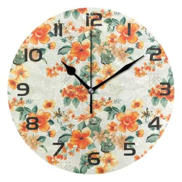 Imagem de GakkiGii Relógio de parede silencioso sem tique-taque de flores laranjeiras, relógio moderno operado por bateria para escritório em casa, cozinha, quarto - fácil de ler