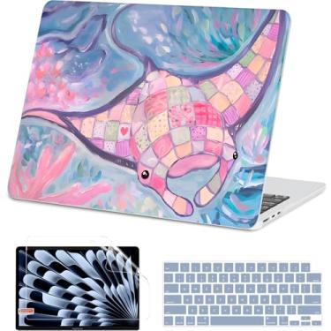 Imagem de AKIT Compatível com MacBook Air 13 polegadas 2025 2024-2022 M4 M3 M2 A3240 A3113 A2681, capa rígida exclusiva para laptop + protetor de tela + capa de teclado para MacBook Air de 13,6 polegadas, peixe
