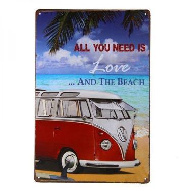 Imagem de Quadro Placa Metal Decorativa Vintage Love And Beach 20x30