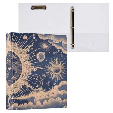 Imagem de Blueangle Fichário de 3 anéis para sol e lua com prancheta e 2 bolsos - Organizador de documentos decorativos de 3 cm para escritório, suprimentos para reuniões (540)