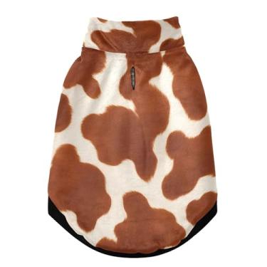 Imagem de SEHANY Casaco de cachorro marrom e branco com estampa de vaca para cães pequenos, superquente à prova de vento, jaqueta de inverno macia e aconchegante para clima de neve fria com coleira para animais