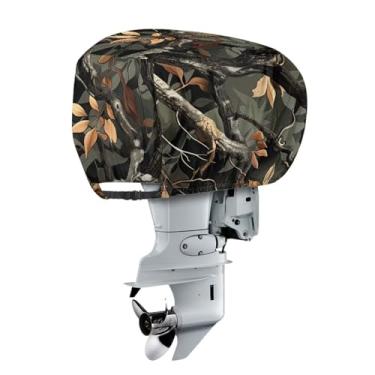 Imagem de Wiryuouvt Capa de motor de barco camuflada de caça com saída de exaustão à prova d'água meia capa de motor de popa com alça elástica Capa universal de motor de barco 600D para uso pesado Apto para
