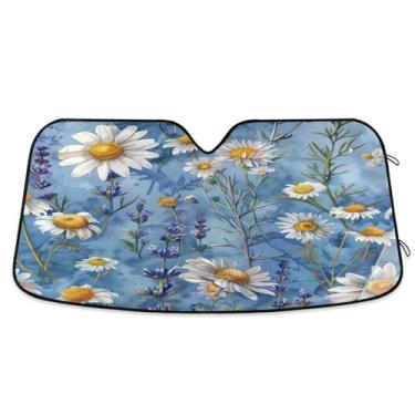 Imagem de ATTX Para-brisas de carro Margarida branca 139.7 cm x 70.1 cm Escudo solar universal com proteção UV, persiana de janela frontal automática dobrável para caminhões Sedans SUVs #759